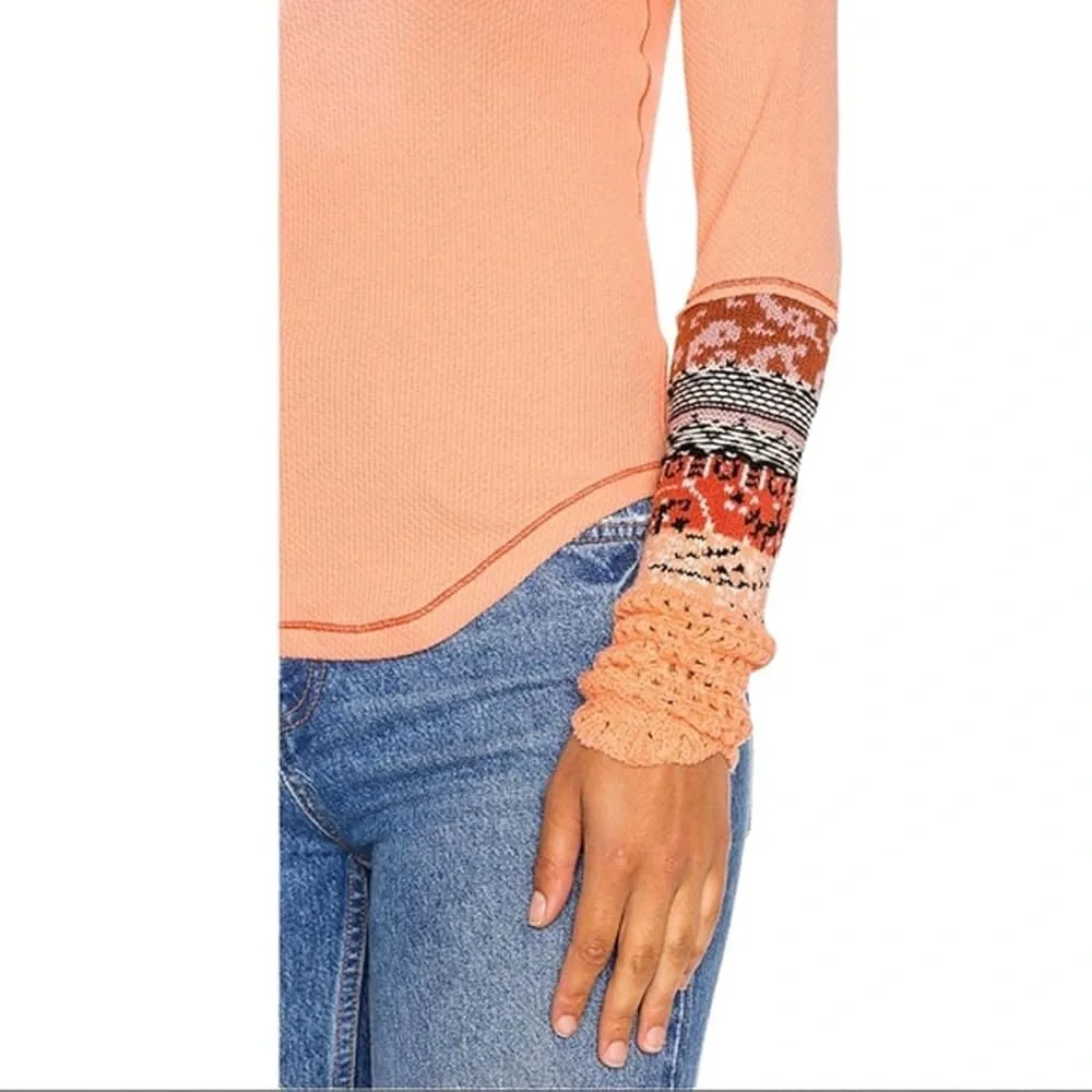 Free People In the Mix Cuff Thermal Top Womens Size S